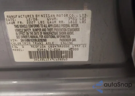 2009 Nissan Sentra 2.0S z USA, uszkodzony, nr VIN 3N1AB61EX9L628260